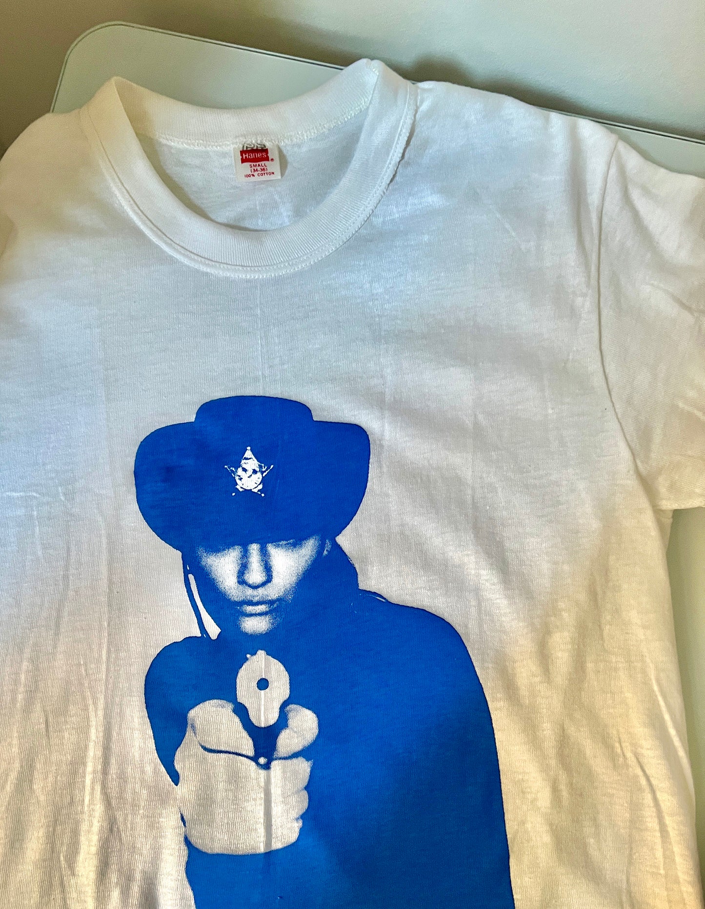 PURPOSEeditions BLUE SHERIFF ON VINTAGE single stitch HANES T
